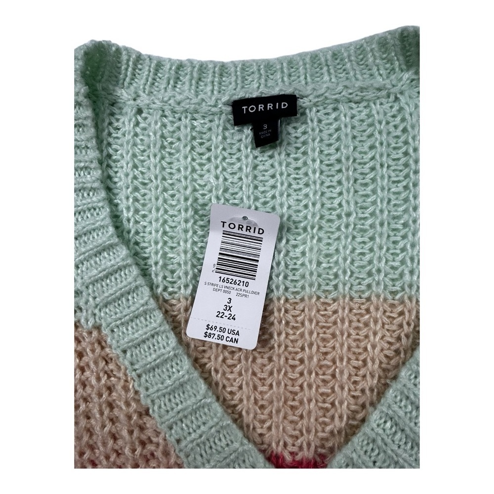 Torrid Striped V-Neck Chunky Knit Sweater 3X Pastel Colorblock Cozy NWT - Picture 5 of 12